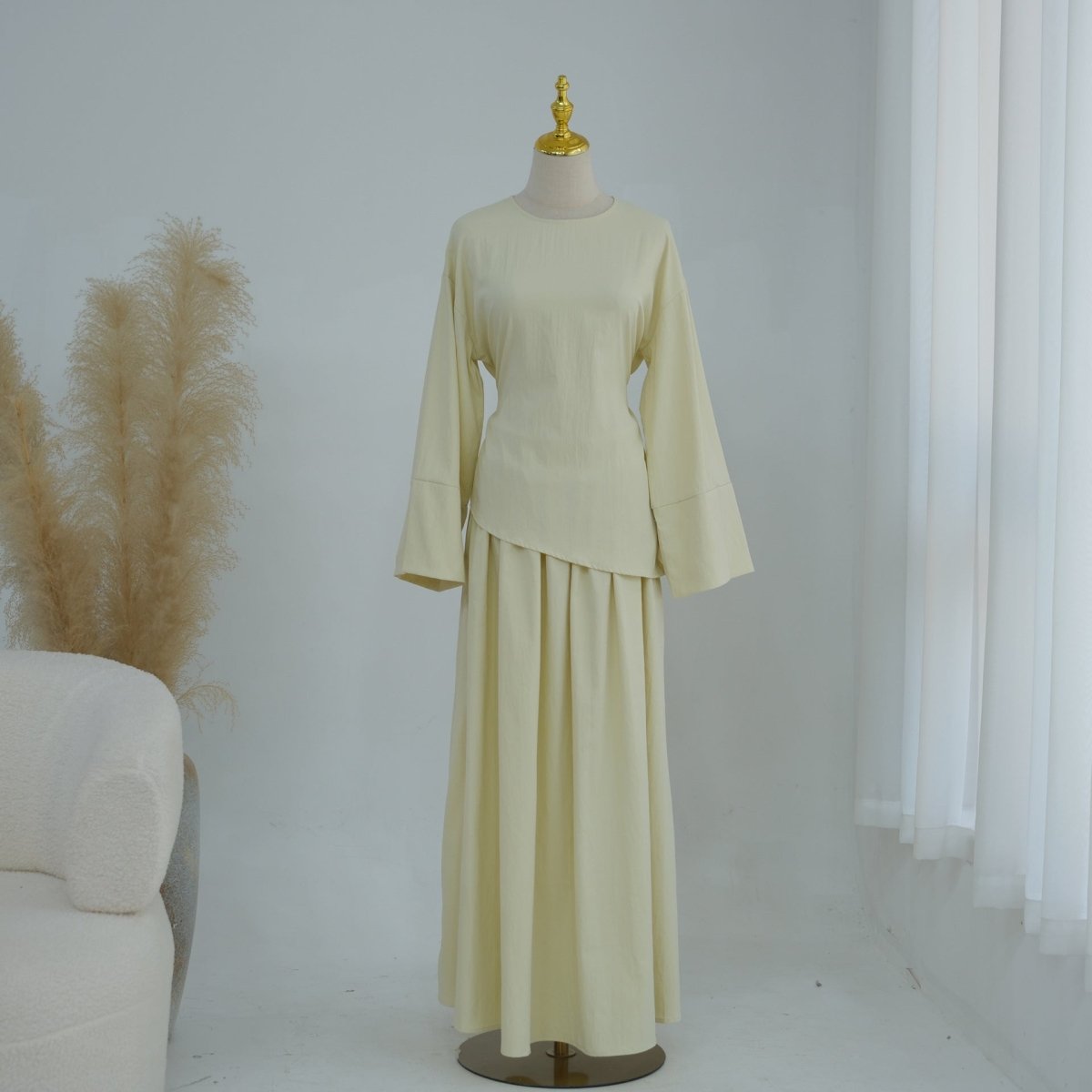 2-Piece Modest Set - Fitted Top ; A-Line Maxi Skirt