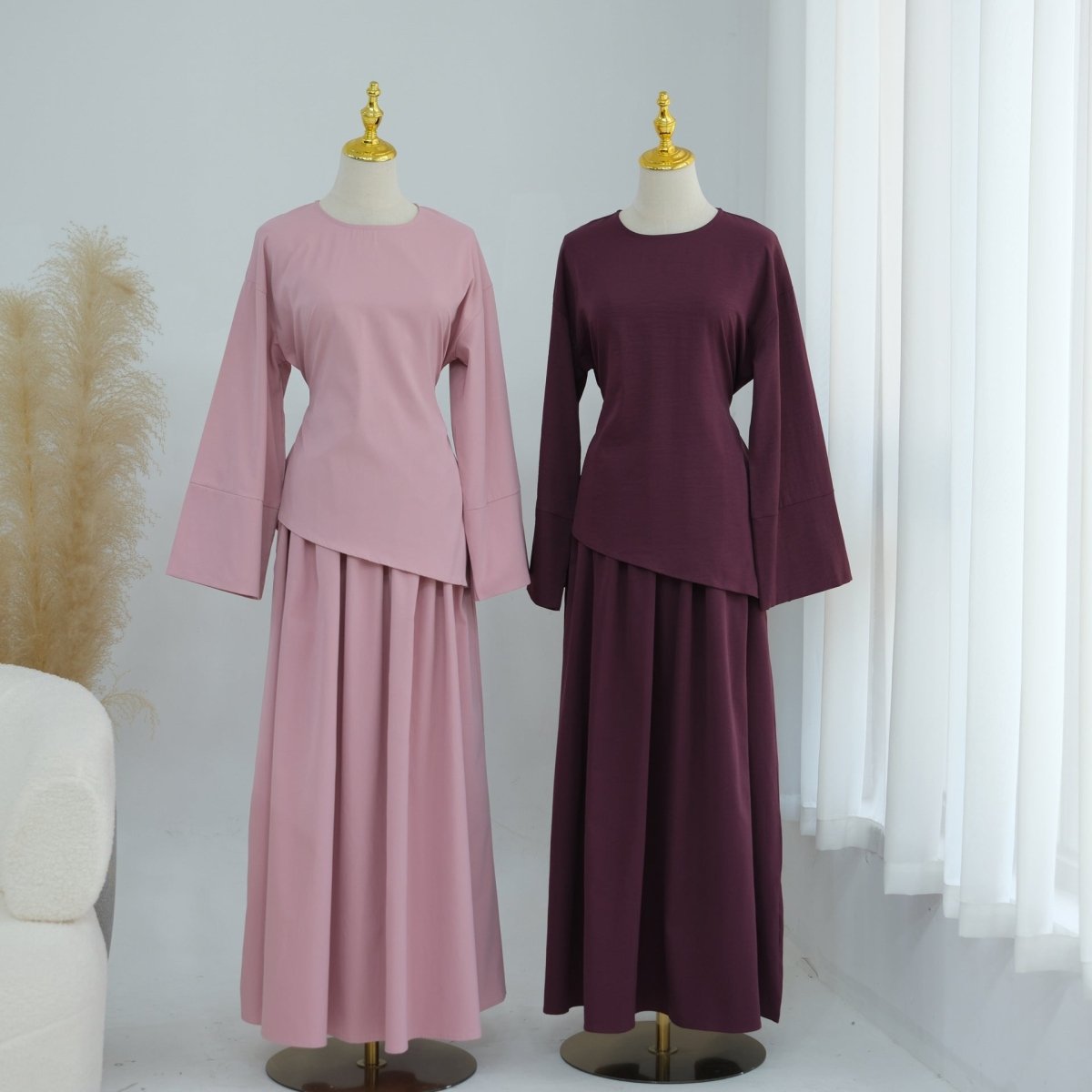 2-Piece Modest Set - Fitted Top ; A-Line Maxi Skirt