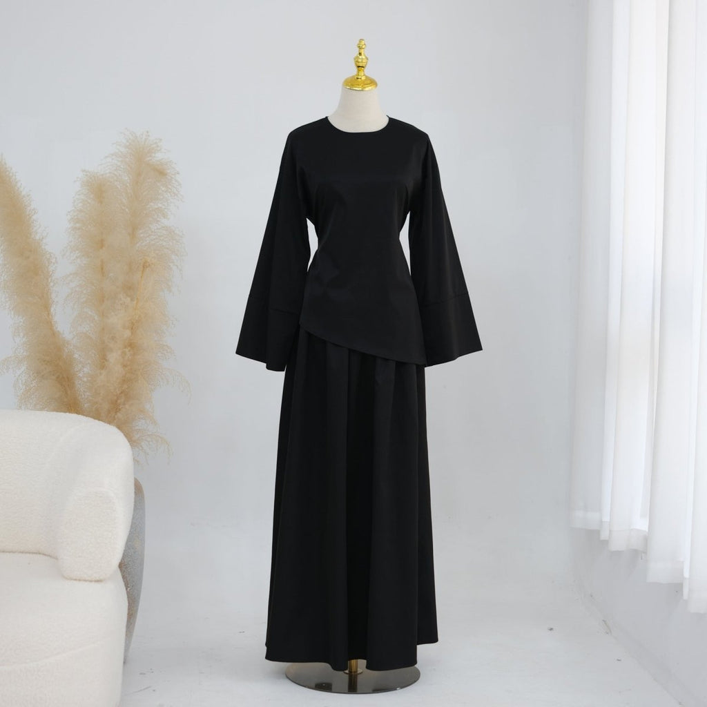 2-Piece Modest Set - Fitted Top ; A-Line Maxi Skirt