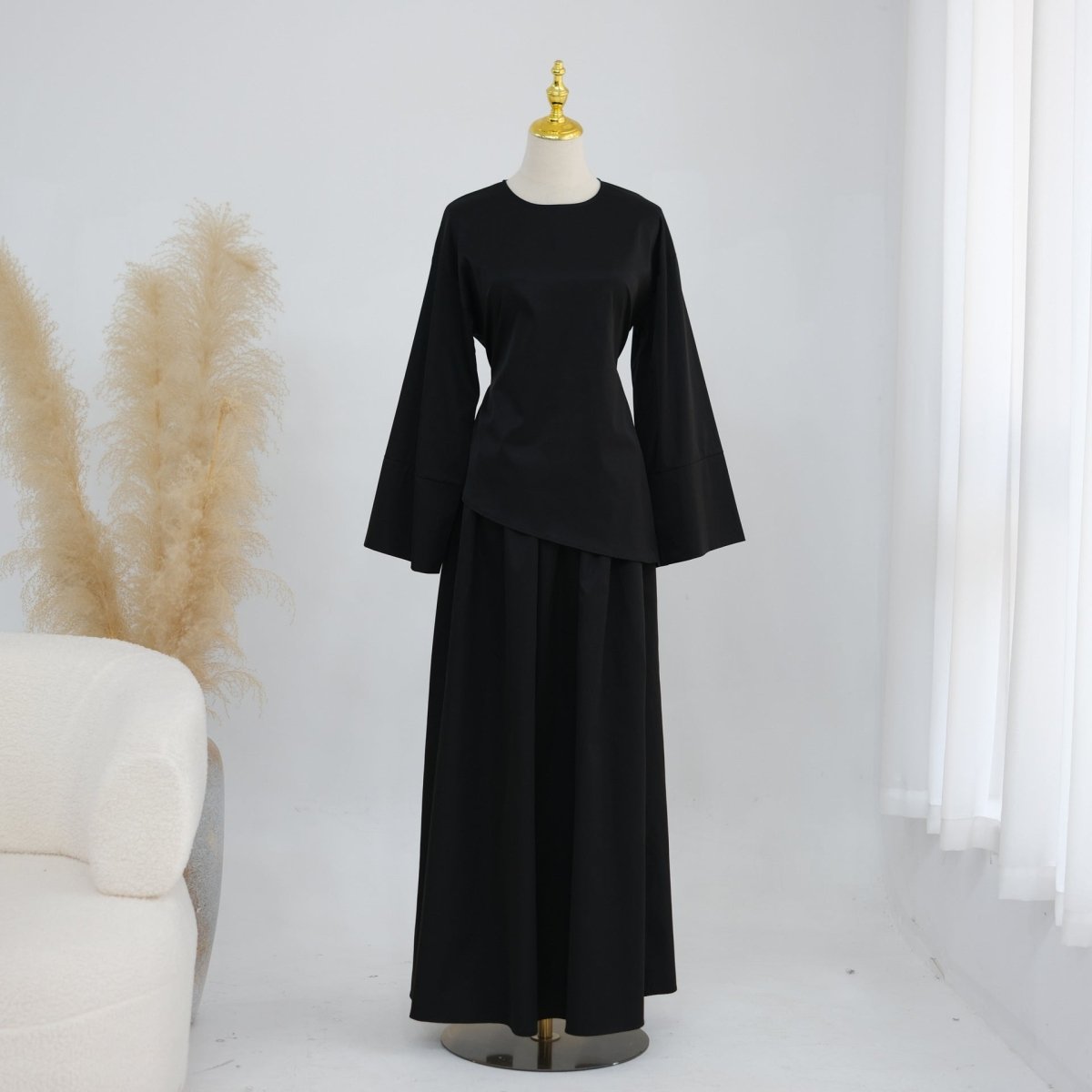 2-Piece Modest Set - Fitted Top ; A-Line Maxi Skirt