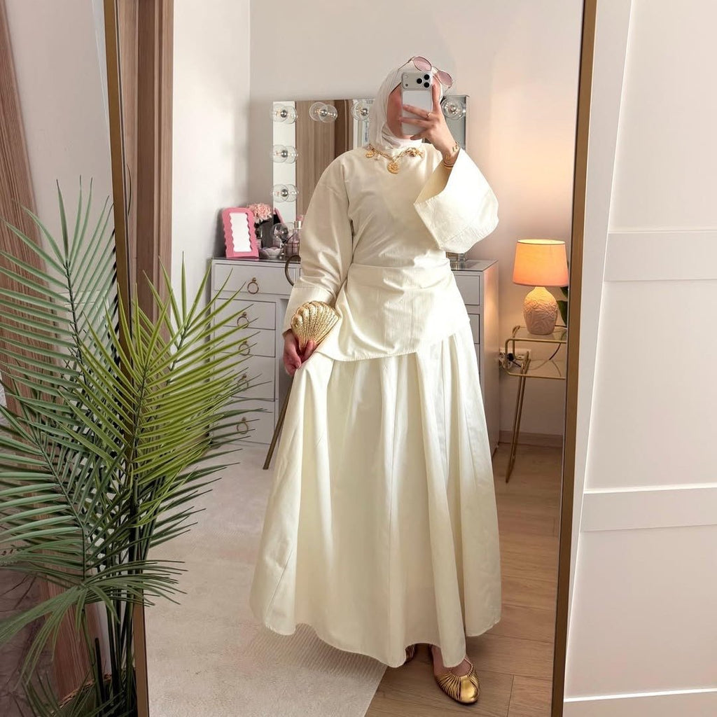 2-Piece Modest Set - Fitted Top ; A-Line Maxi Skirt