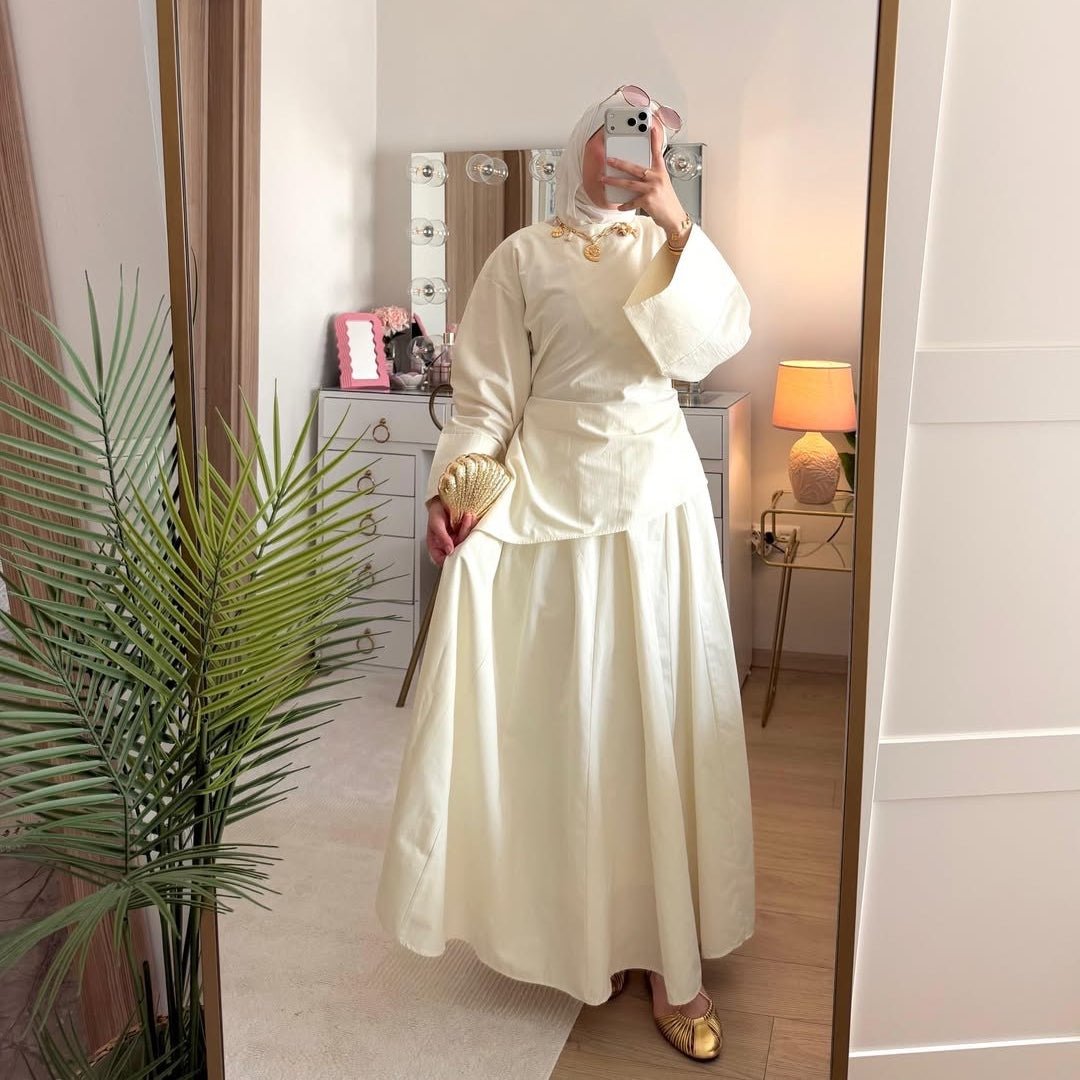 2-Piece Modest Set - Fitted Top ; A-Line Maxi Skirt