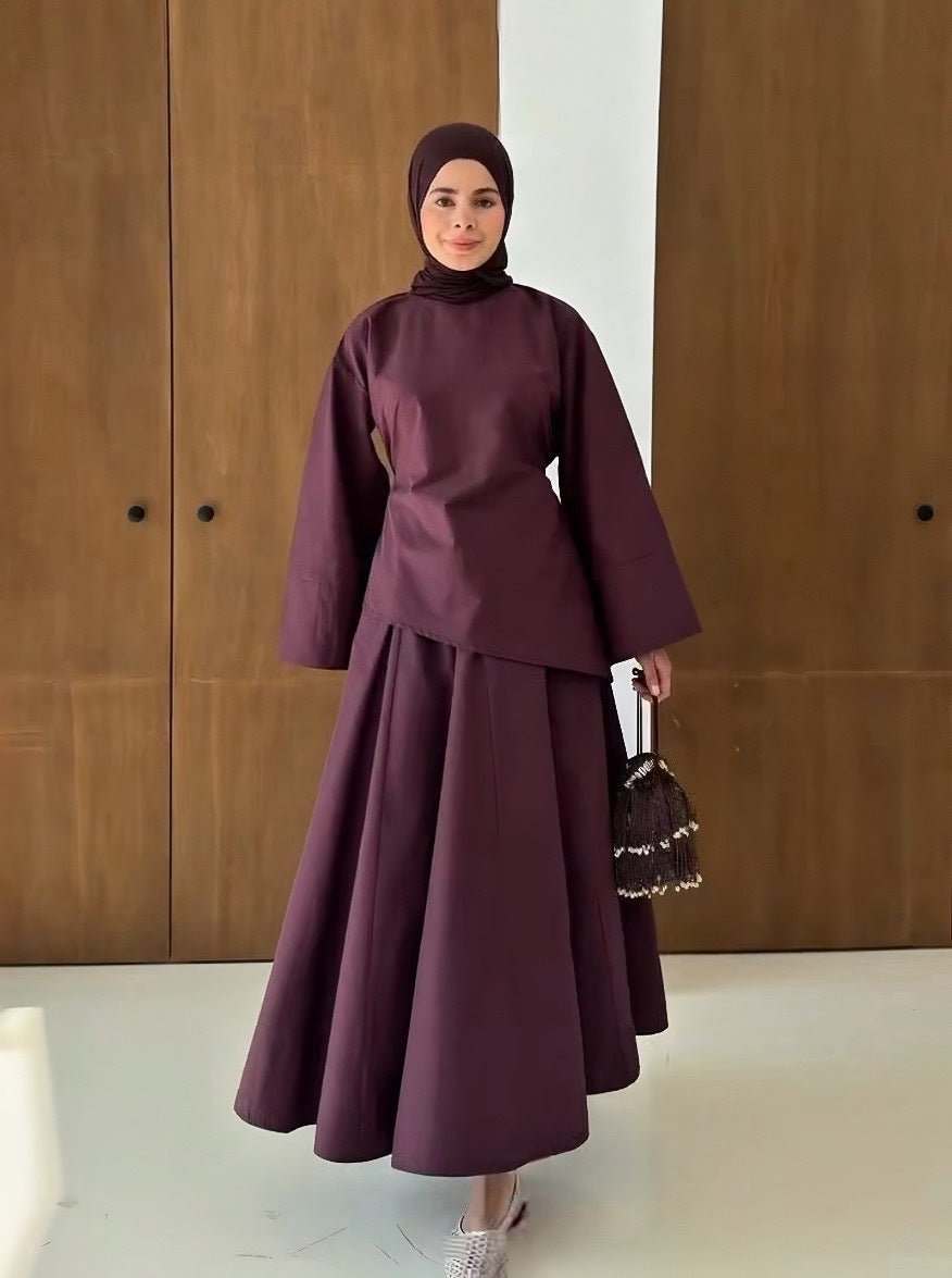 2-Piece Modest Set - Fitted Top ; A-Line Maxi Skirt