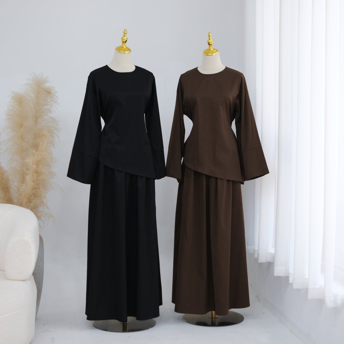 2-Piece Modest Set - Fitted Top ; A-Line Maxi Skirt