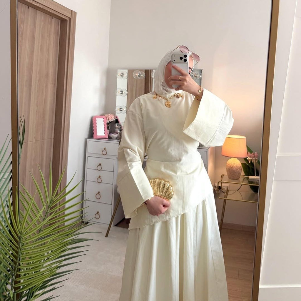 2-Piece Modest Set - Fitted Top ; A-Line Maxi Skirt