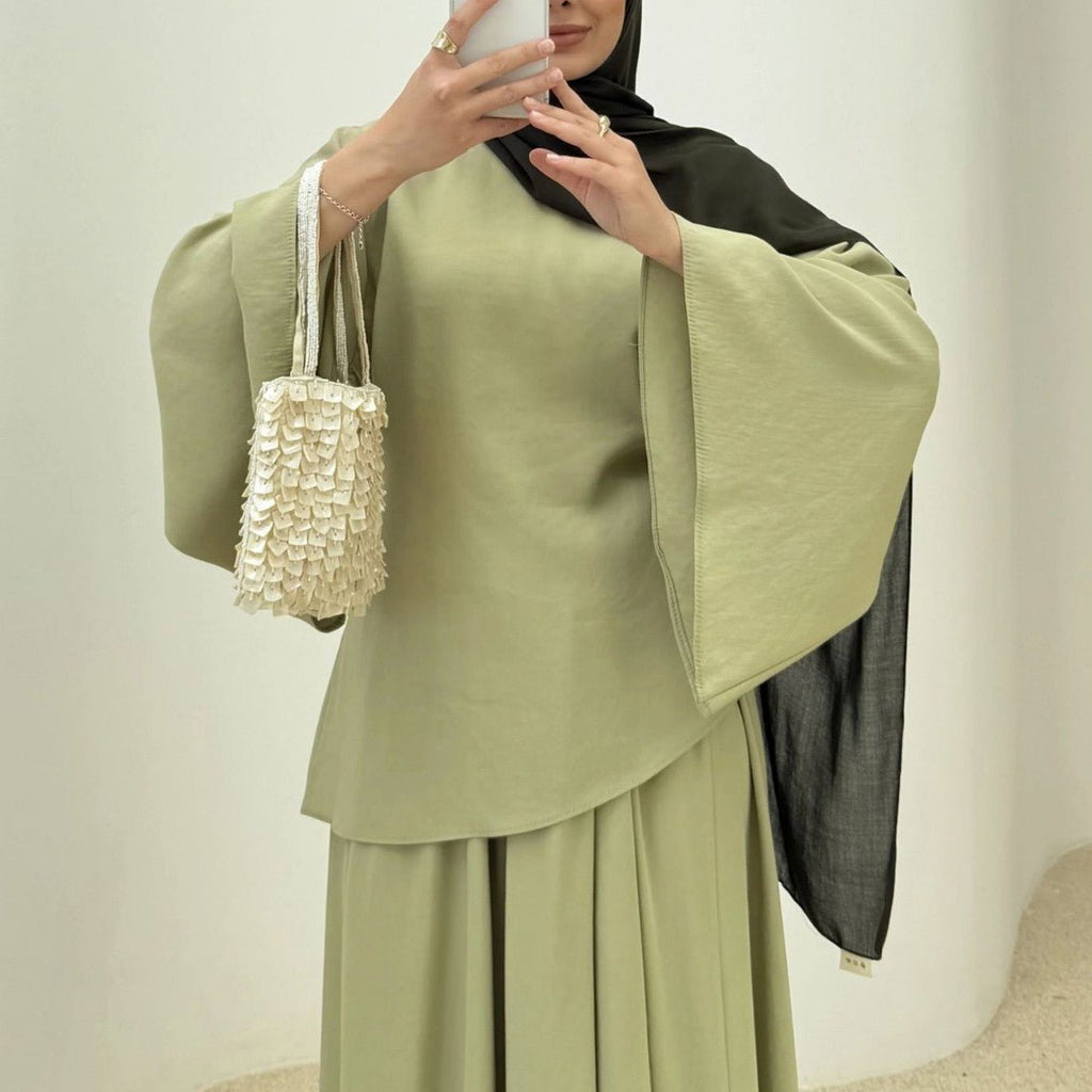 2-Piece Modest Set - Fitted Top ; A-Line Maxi Skirt
