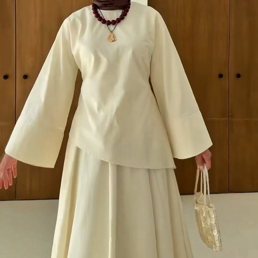 2-Piece Modest Set - Fitted Top ; A-Line Maxi Skirt