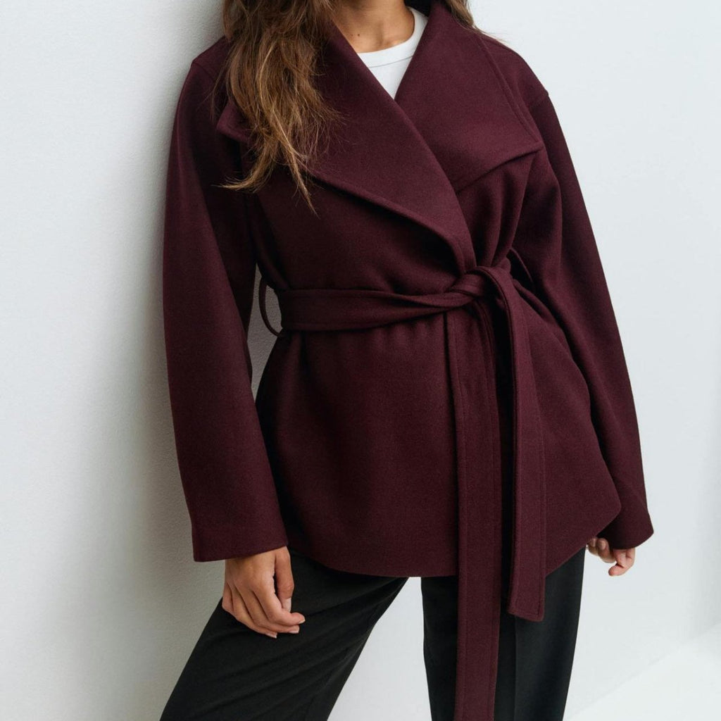Primakind Belted Wrap Coat Double-Faced Wool Blend Jacket
