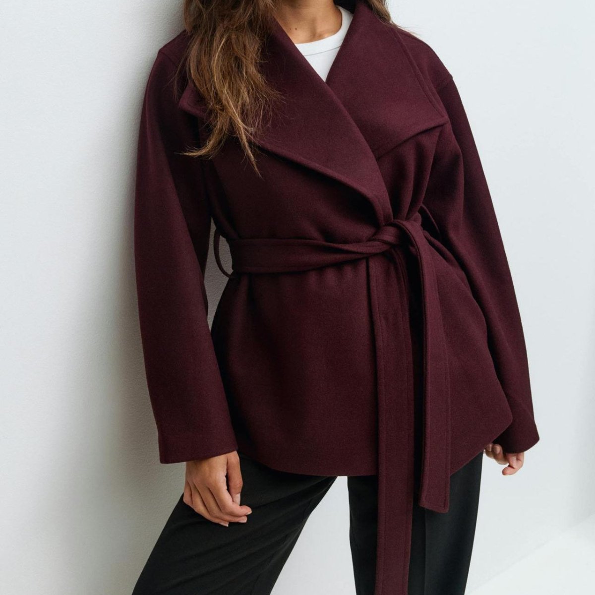 Primakind Belted Wrap Coat Double-Faced Wool Blend Jacket