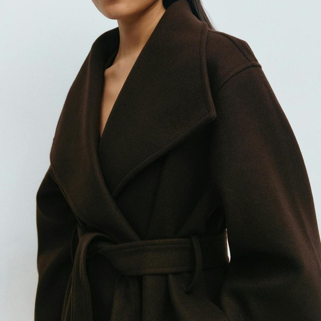 Primakind Belted Wrap Coat Double-Faced Wool Blend Jacket