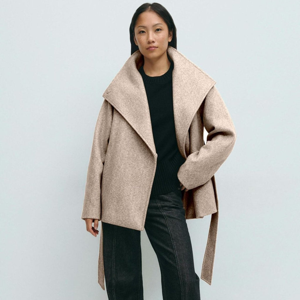 Primakind Belted Wrap Coat Double-Faced Wool Blend Jacket