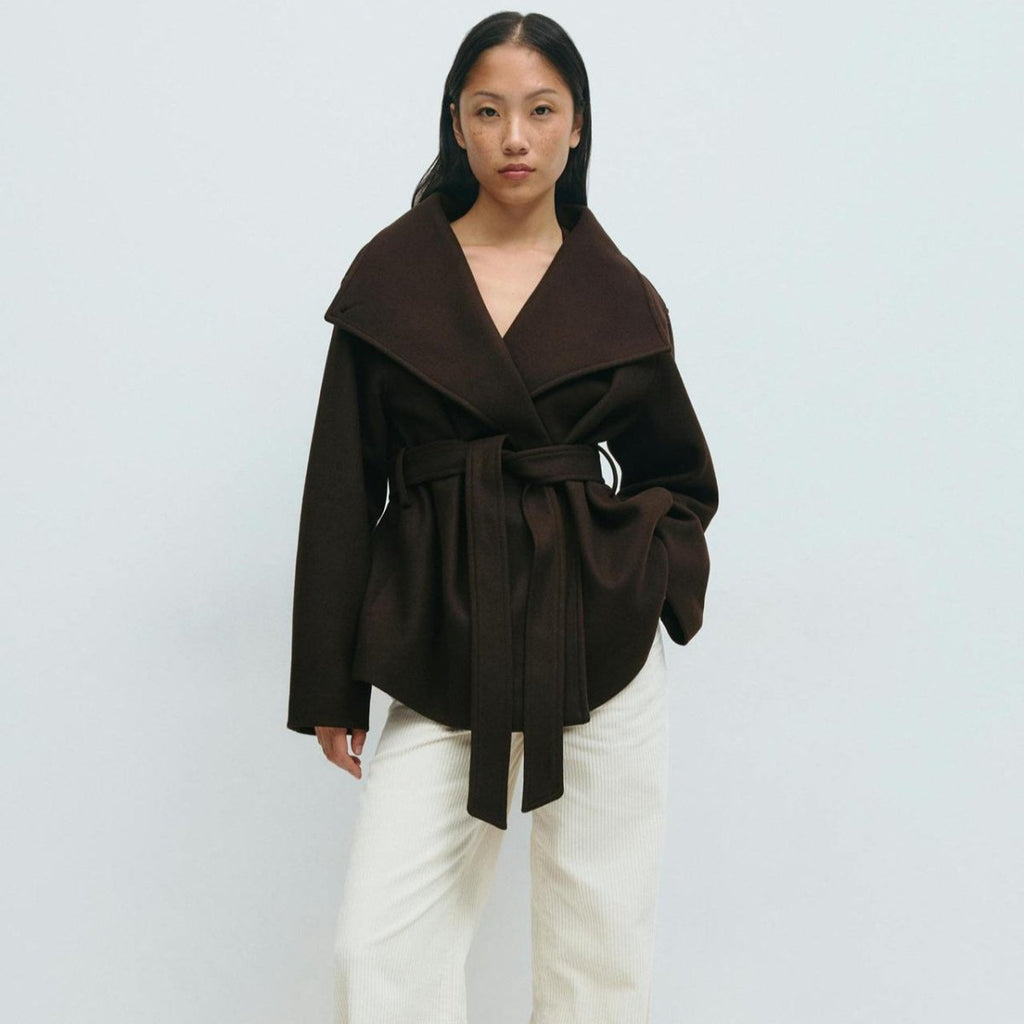Primakind Belted Wrap Coat Double-Faced Wool Blend Jacket