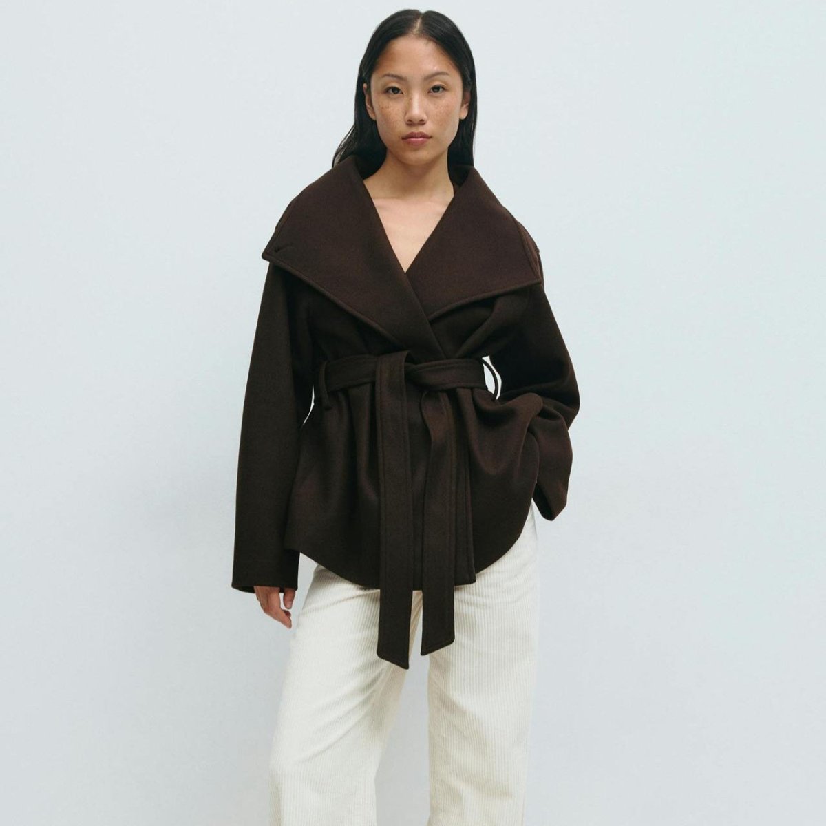 Primakind Belted Wrap Coat Double-Faced Wool Blend Jacket