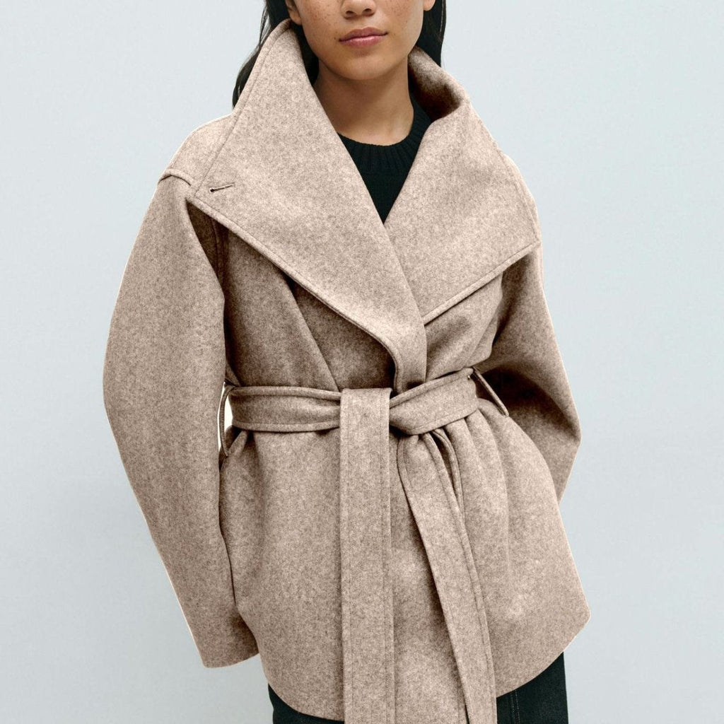 Primakind Belted Wrap Coat Double-Faced Wool Blend Jacket