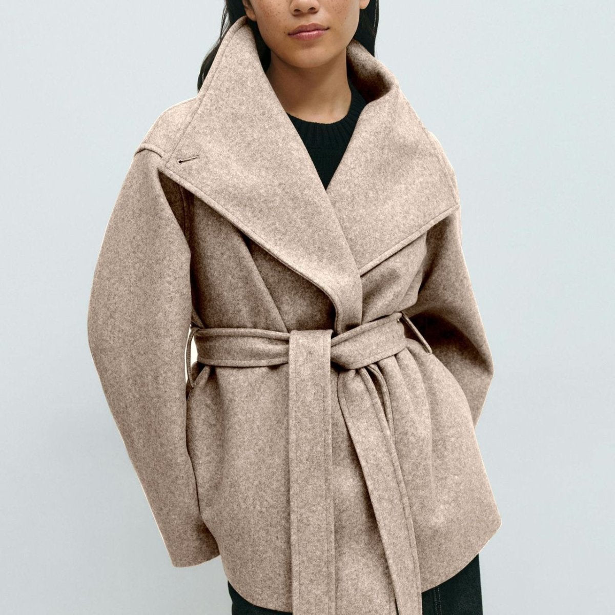 Primakind Belted Wrap Coat Double-Faced Wool Blend Jacket