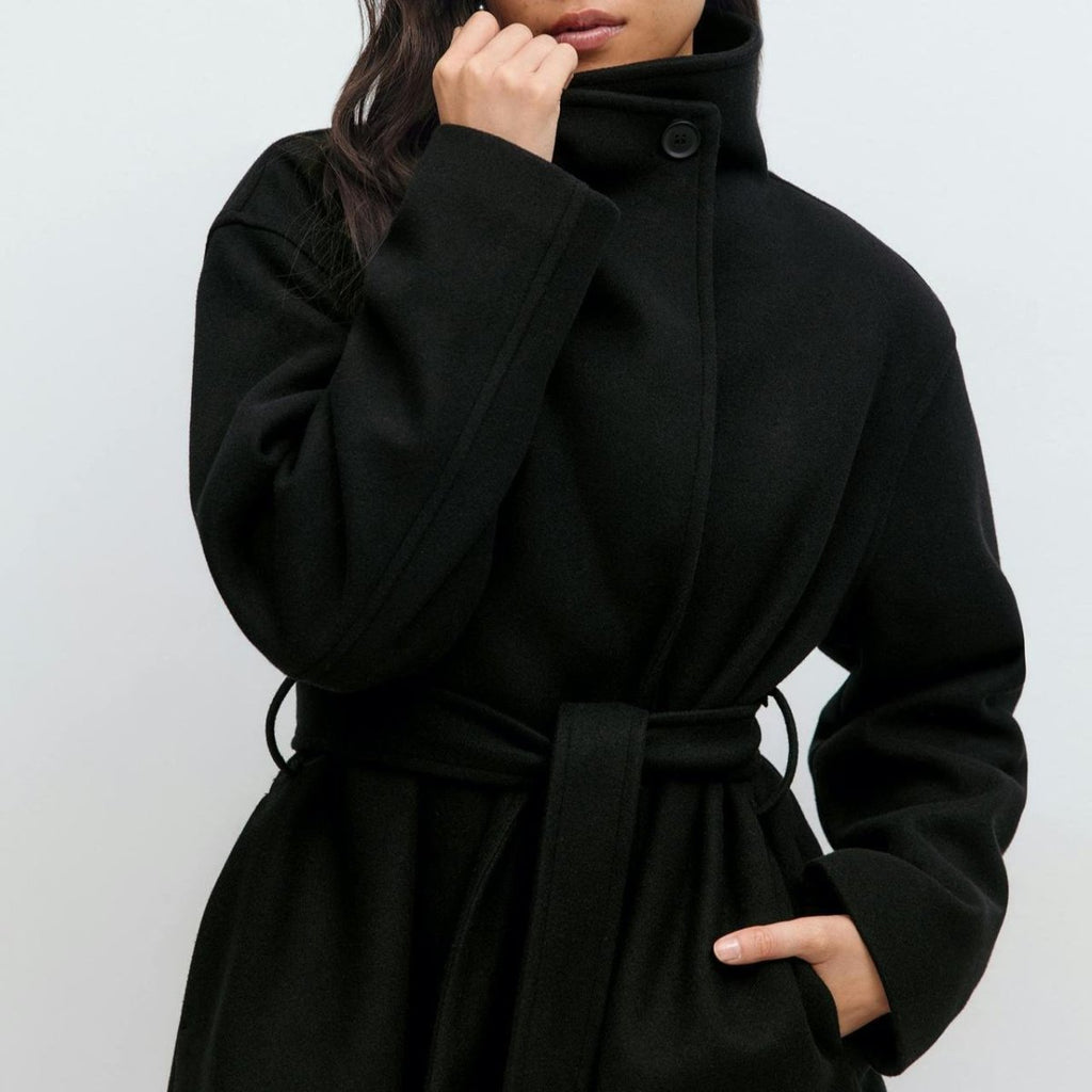Primakind Belted Wrap Coat Double-Faced Wool Blend Jacket