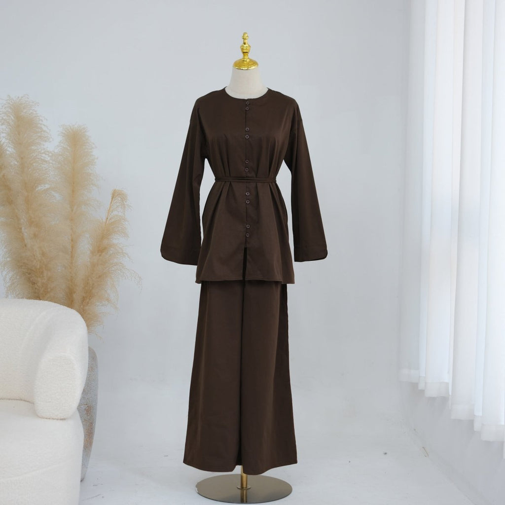 PrimaKind Button-Front Longline Top & Wide-Leg Trouser Set