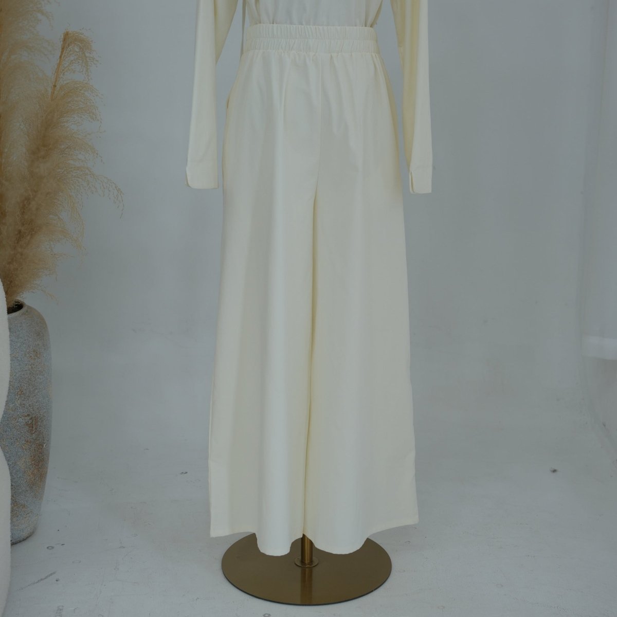 PrimaKind Button-Front Longline Top & Wide-Leg Trouser Set