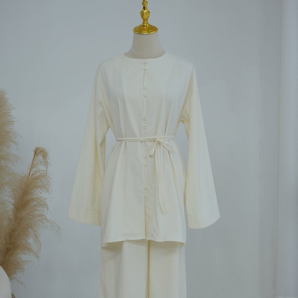 PrimaKind Button-Front Longline Top & Wide-Leg Trouser Set