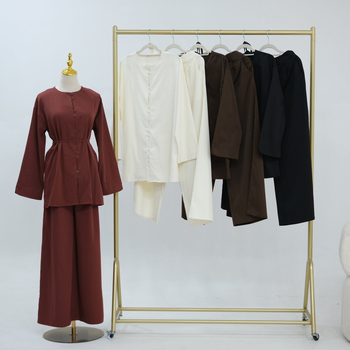 PrimaKind Button-Front Longline Top & Wide-Leg Trouser Set