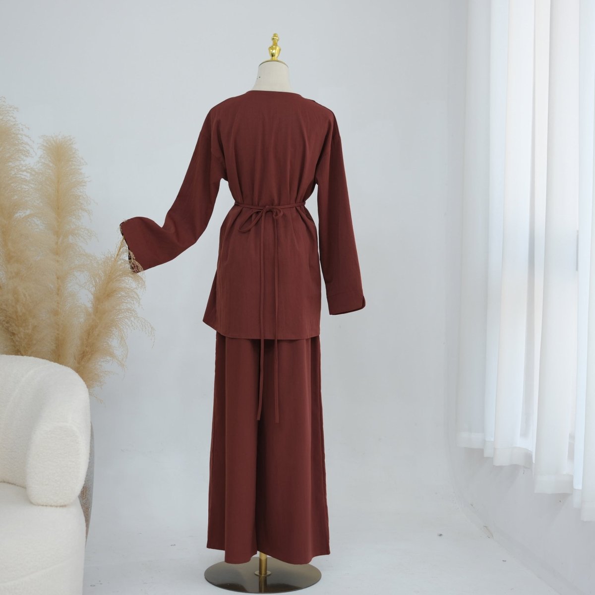 PrimaKind Button-Front Longline Top & Wide-Leg Trouser Set
