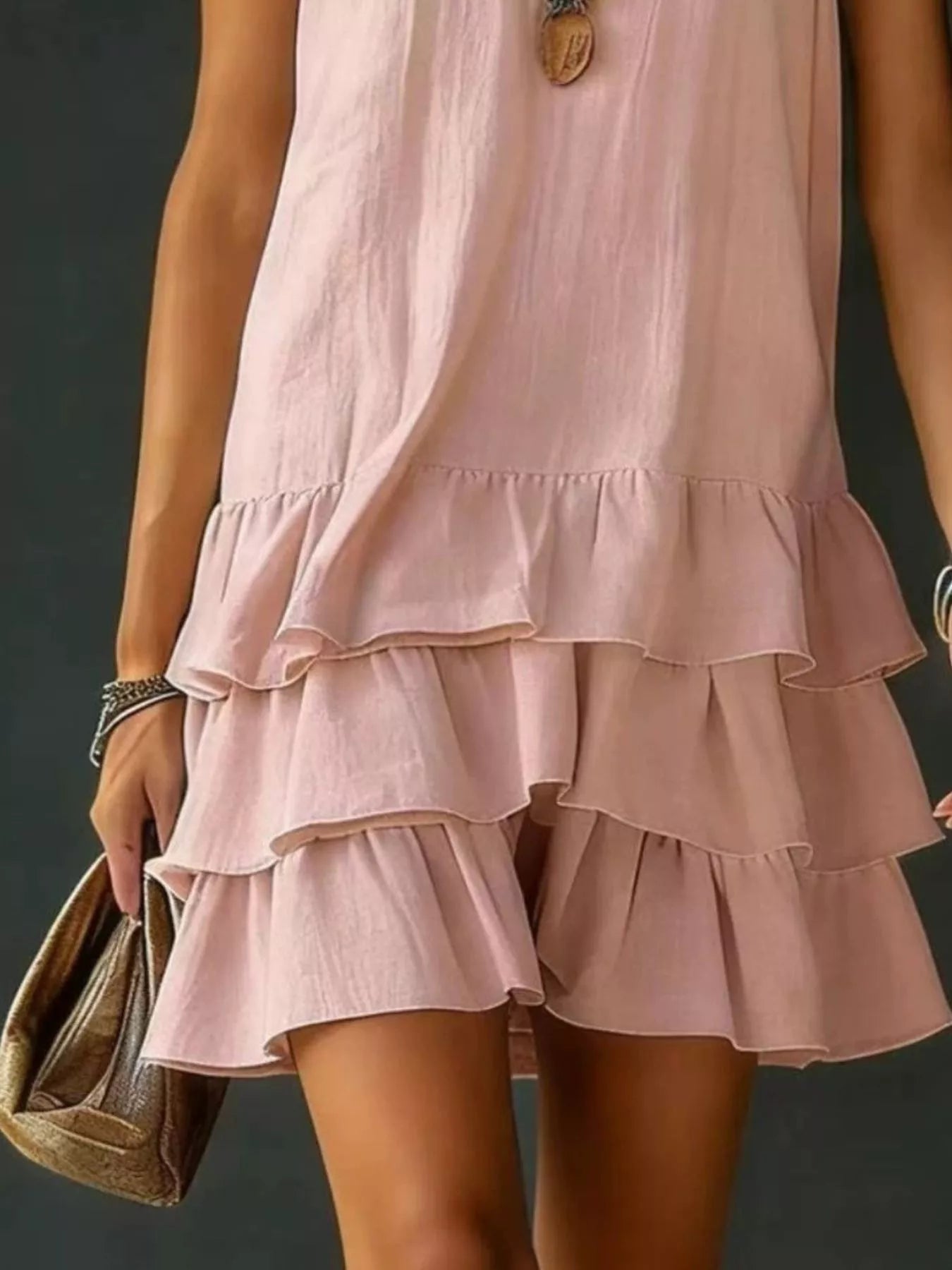 Primakind Full Size Ruffled Hem V-Neck Sleeveless Dress Plus Size