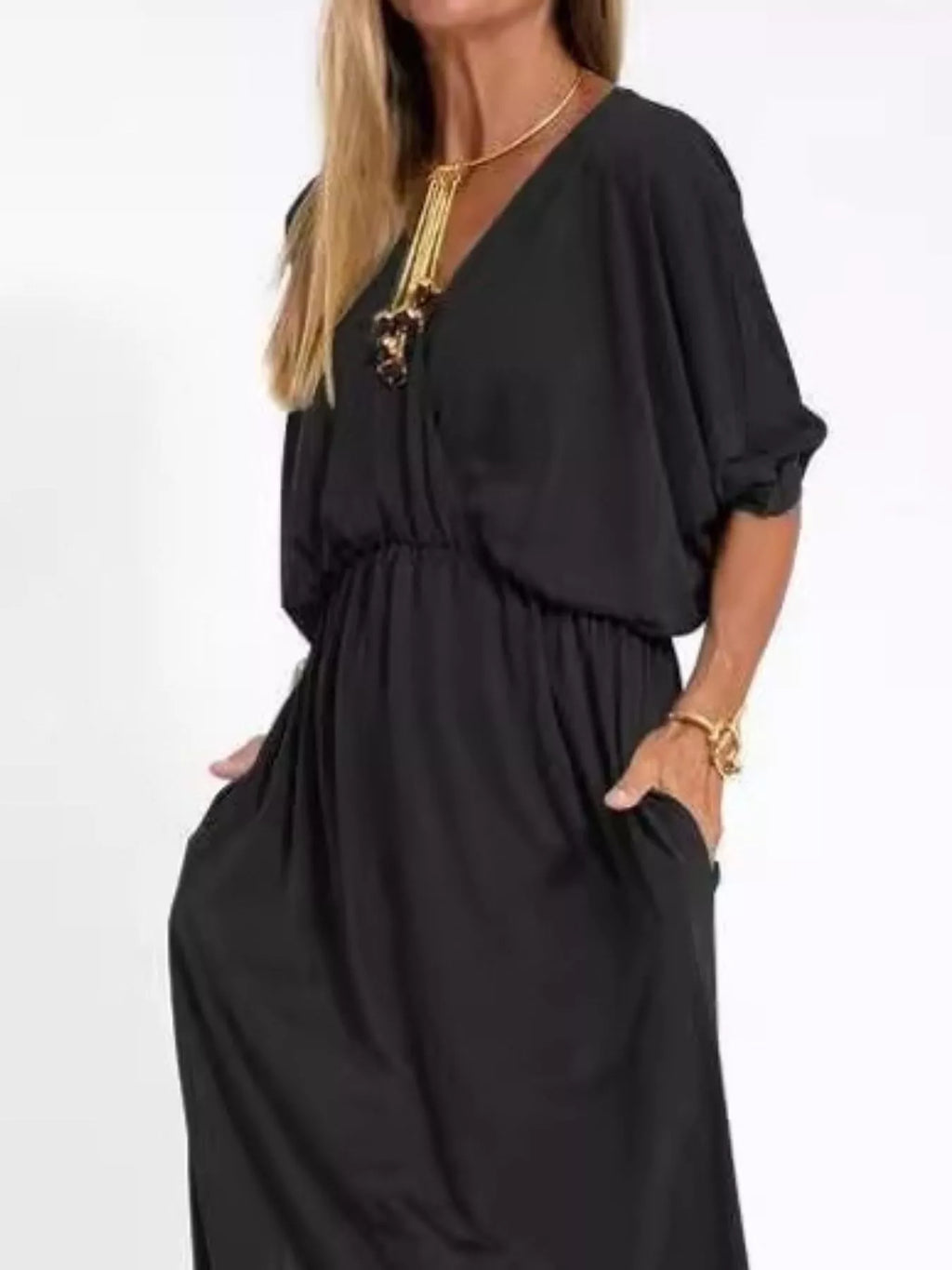Primakind Full Size V-Neck Batwing Sleeve Maxi Dress Plus Size