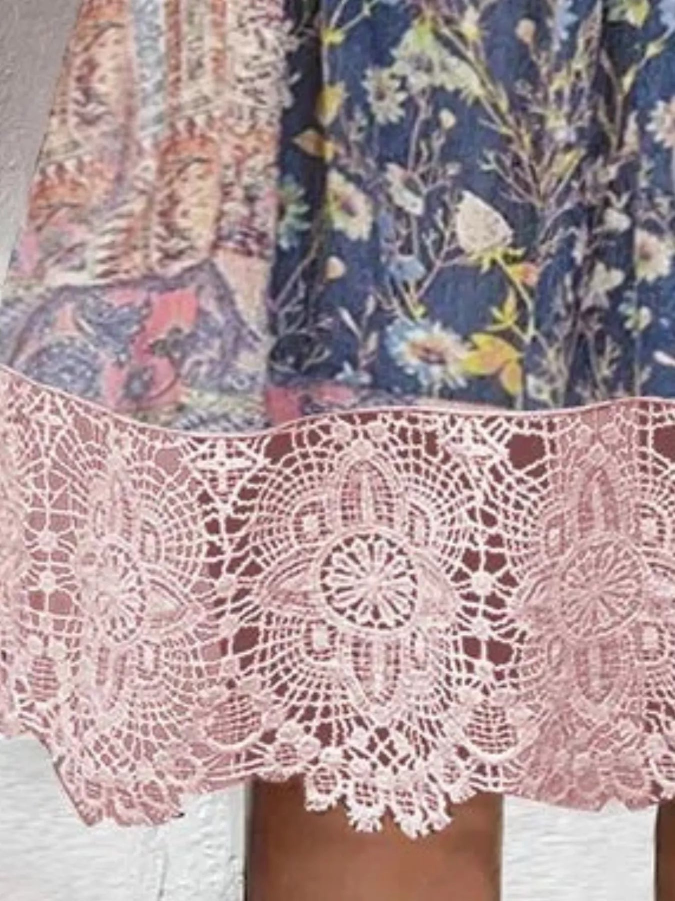 Primakind Full Size Floral Lace Trim V-Neck Dress Plus Size