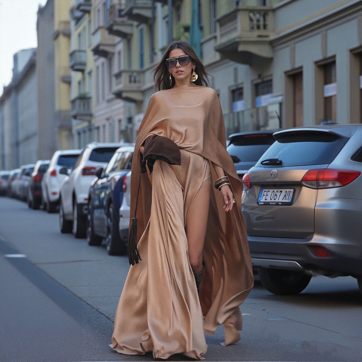 Primakind Champagne Satin Cape & Skirt Set