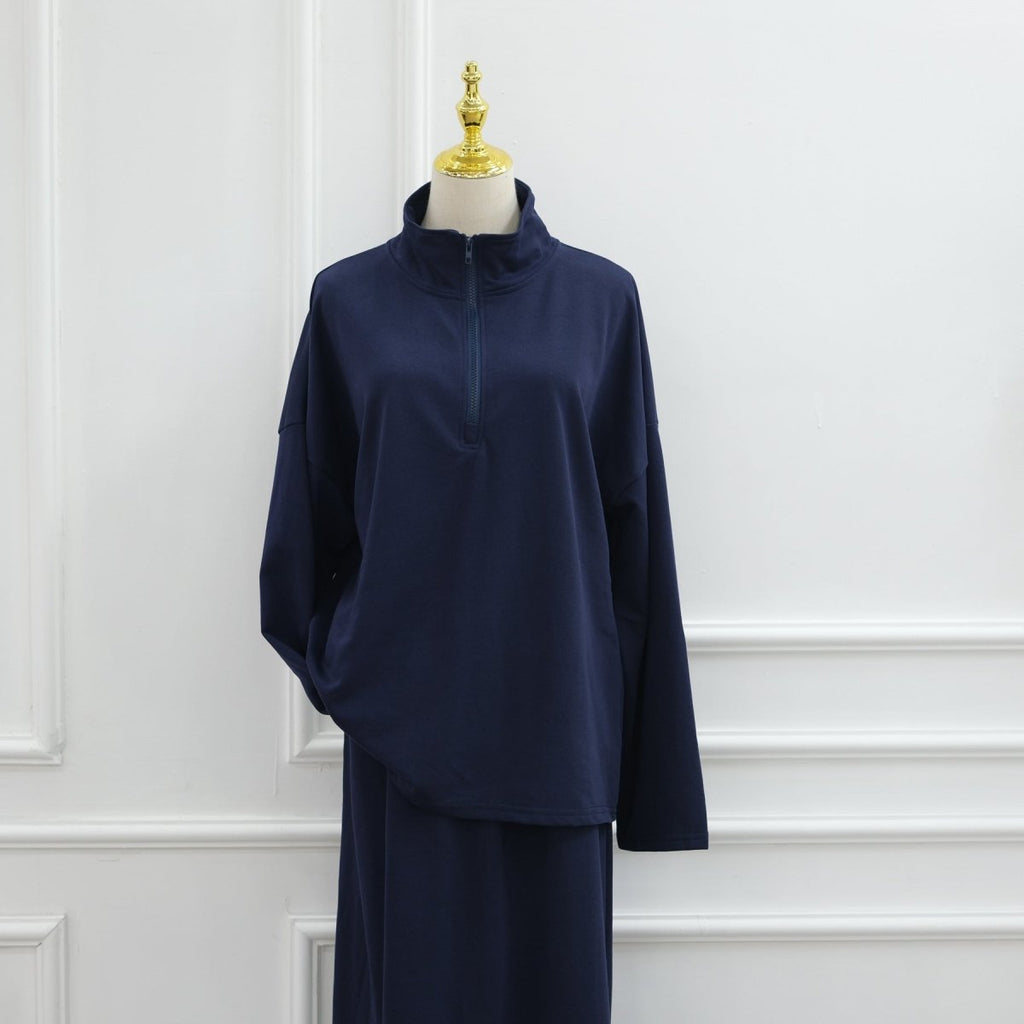 Primakind Cotton Half-Zip Top & Maxi Skirt Set
