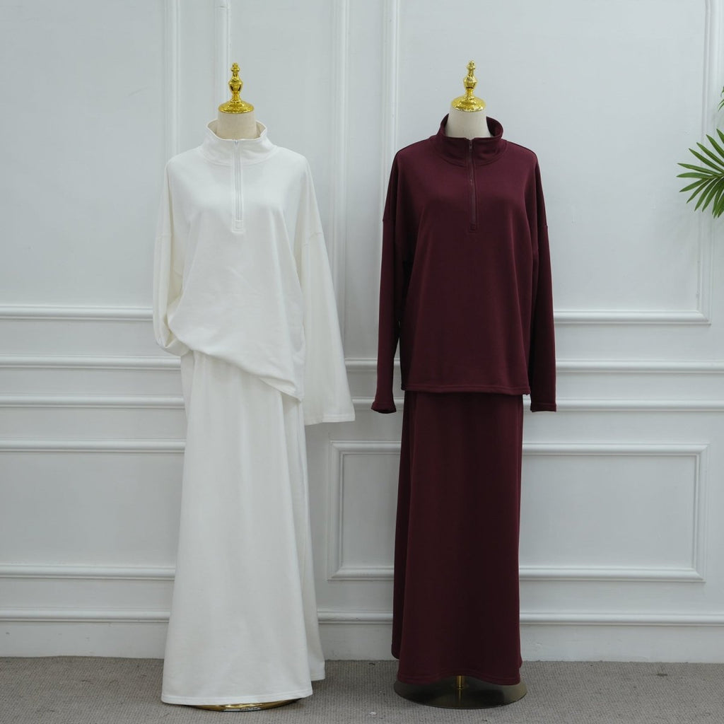 Primakind Cotton Half-Zip Top & Maxi Skirt Set