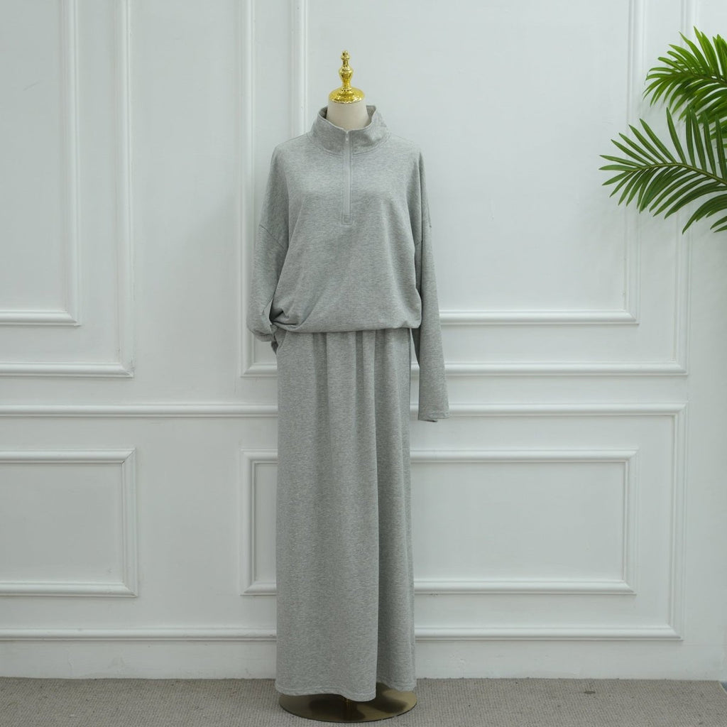 Primakind Cotton Half-Zip Top & Maxi Skirt Set