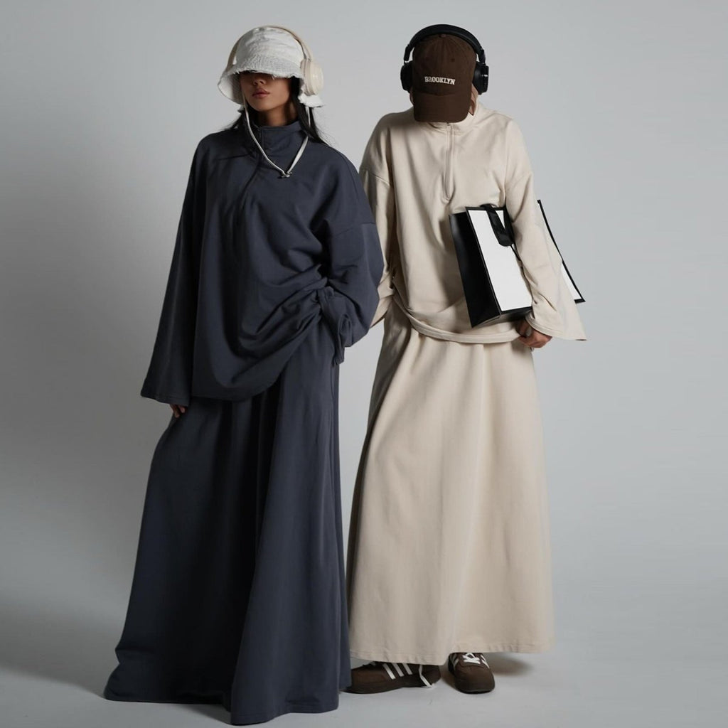 Primakind Cotton Half-Zip Top & Maxi Skirt Set