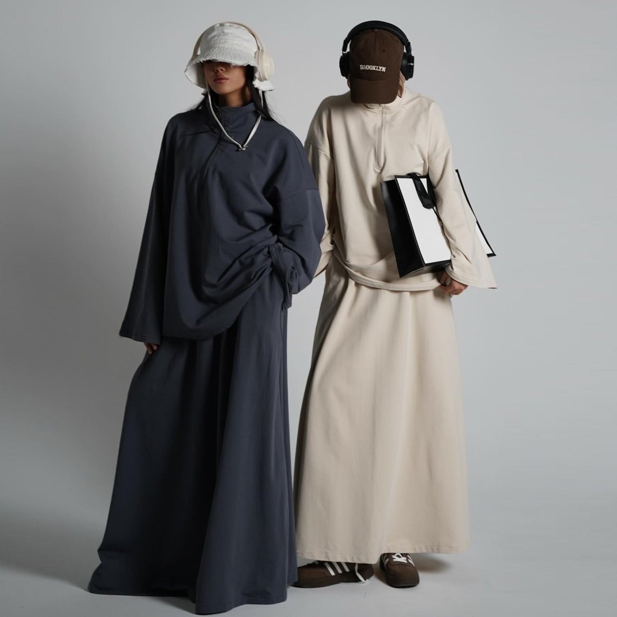 Primakind Cotton Half-Zip Top & Maxi Skirt Set