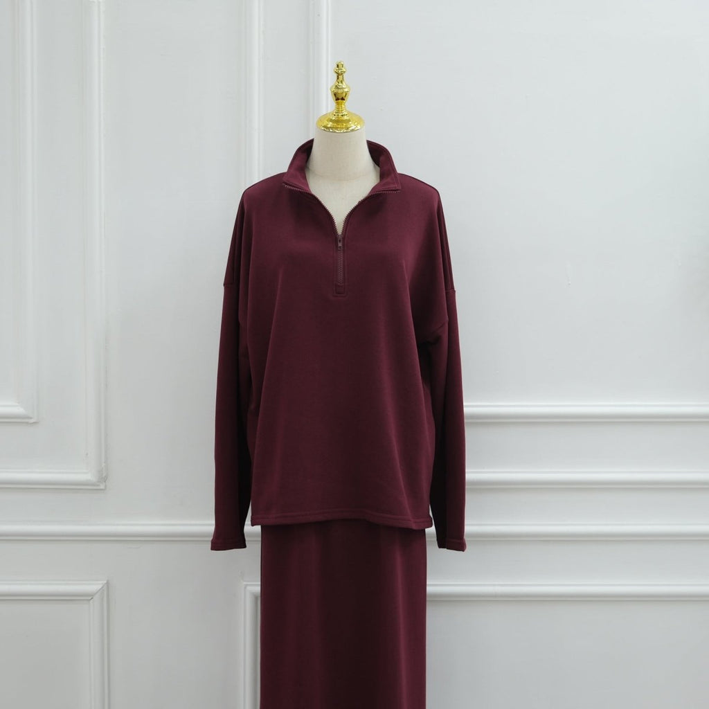 Primakind Cotton Half-Zip Top & Maxi Skirt Set