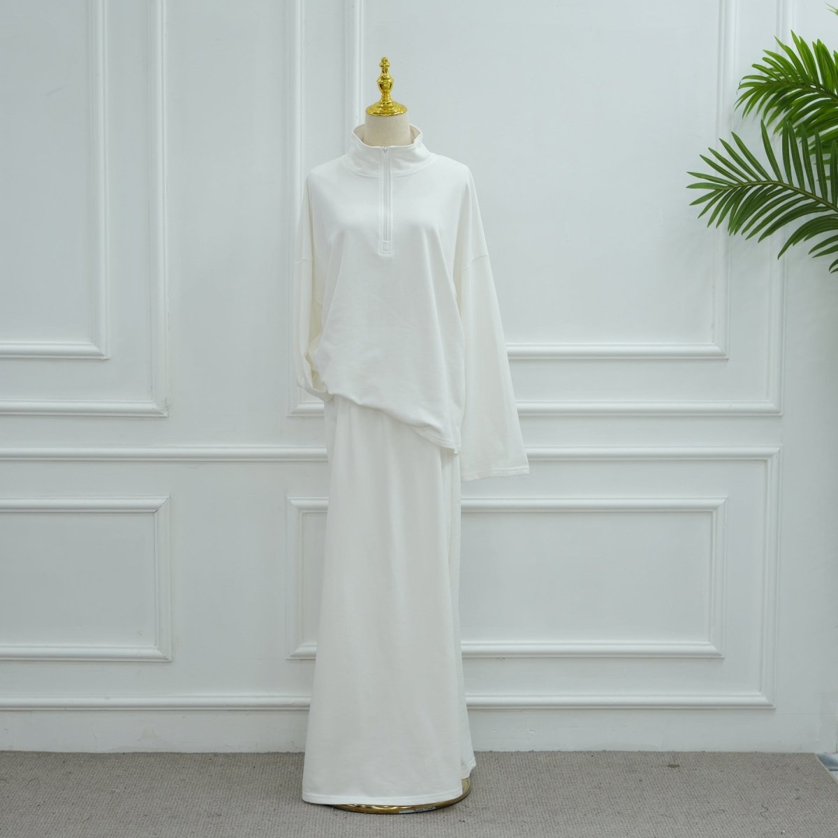 Primakind Cotton Half-Zip Top & Maxi Skirt Set