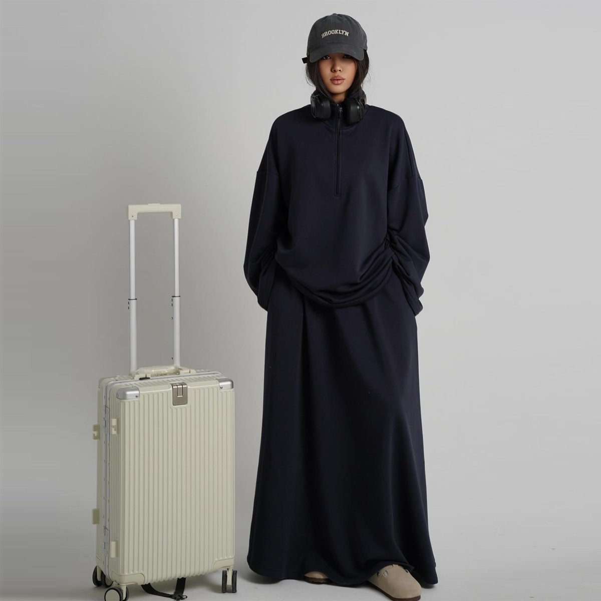 Primakind Cotton Half-Zip Top & Maxi Skirt Set