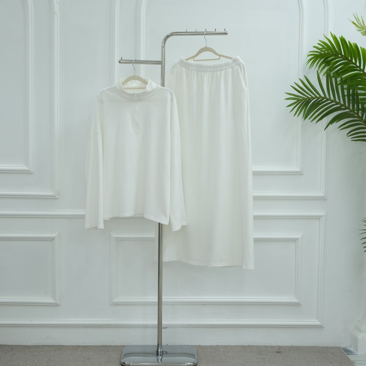 Primakind Cotton Half-Zip Top & Maxi Skirt Set