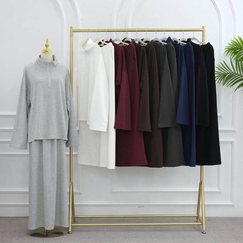 Primakind Cotton Half-Zip Top & Maxi Skirt Set