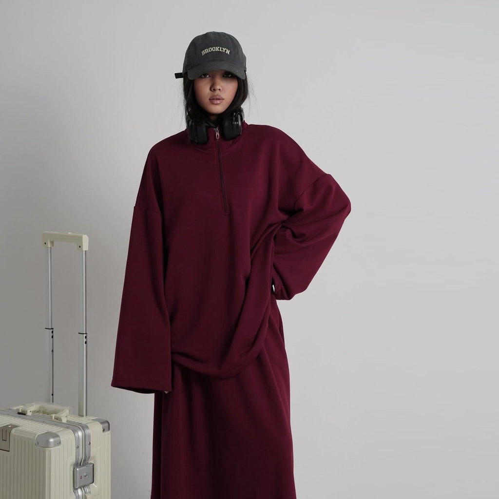 Primakind Cotton Half-Zip Top & Maxi Skirt Set
