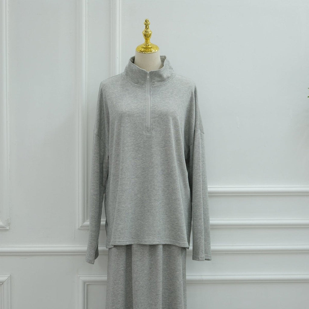 Primakind Cotton Half-Zip Top & Maxi Skirt Set