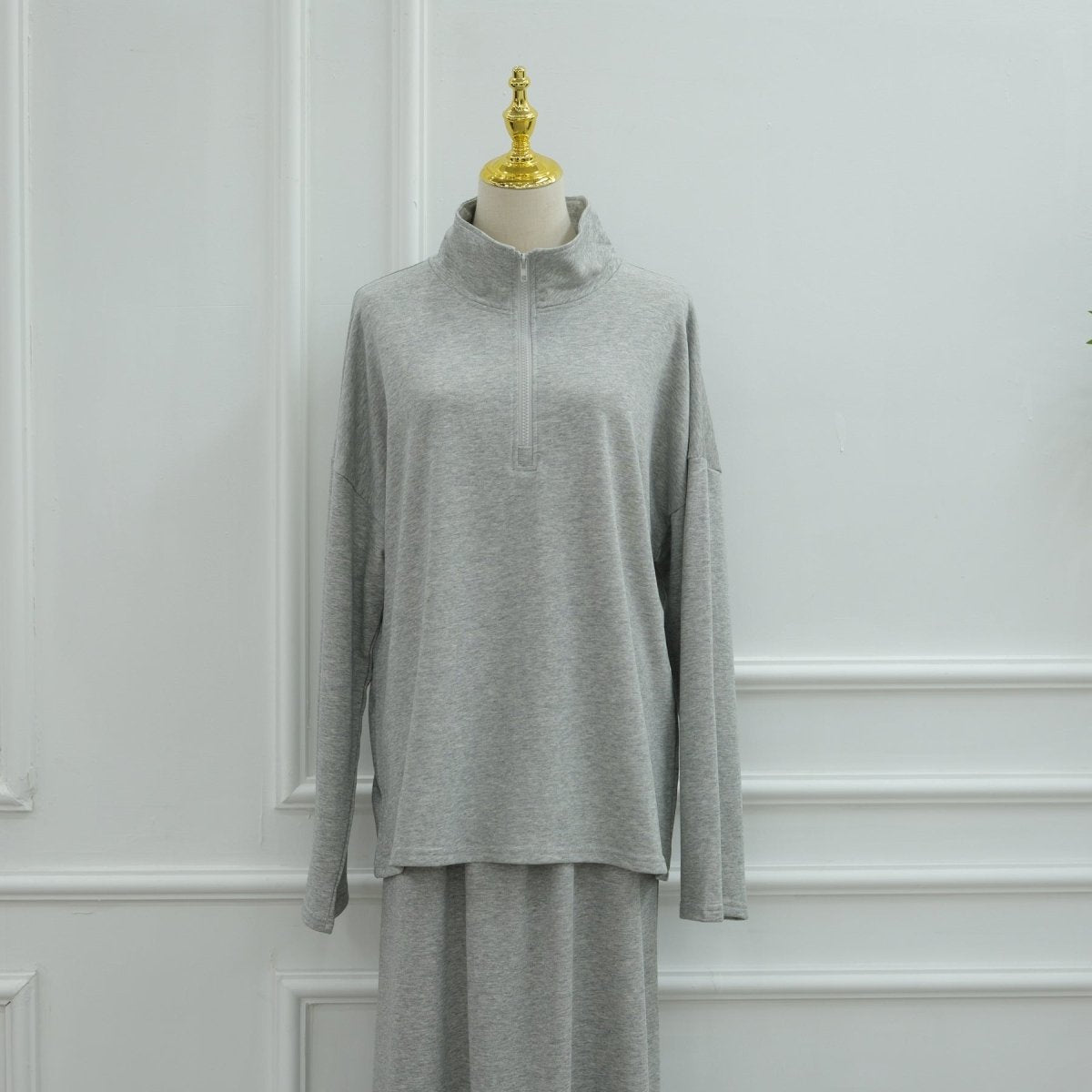 Primakind Cotton Half-Zip Top & Maxi Skirt Set