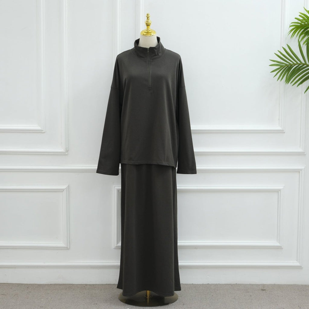 Primakind Cotton Half-Zip Top & Maxi Skirt Set