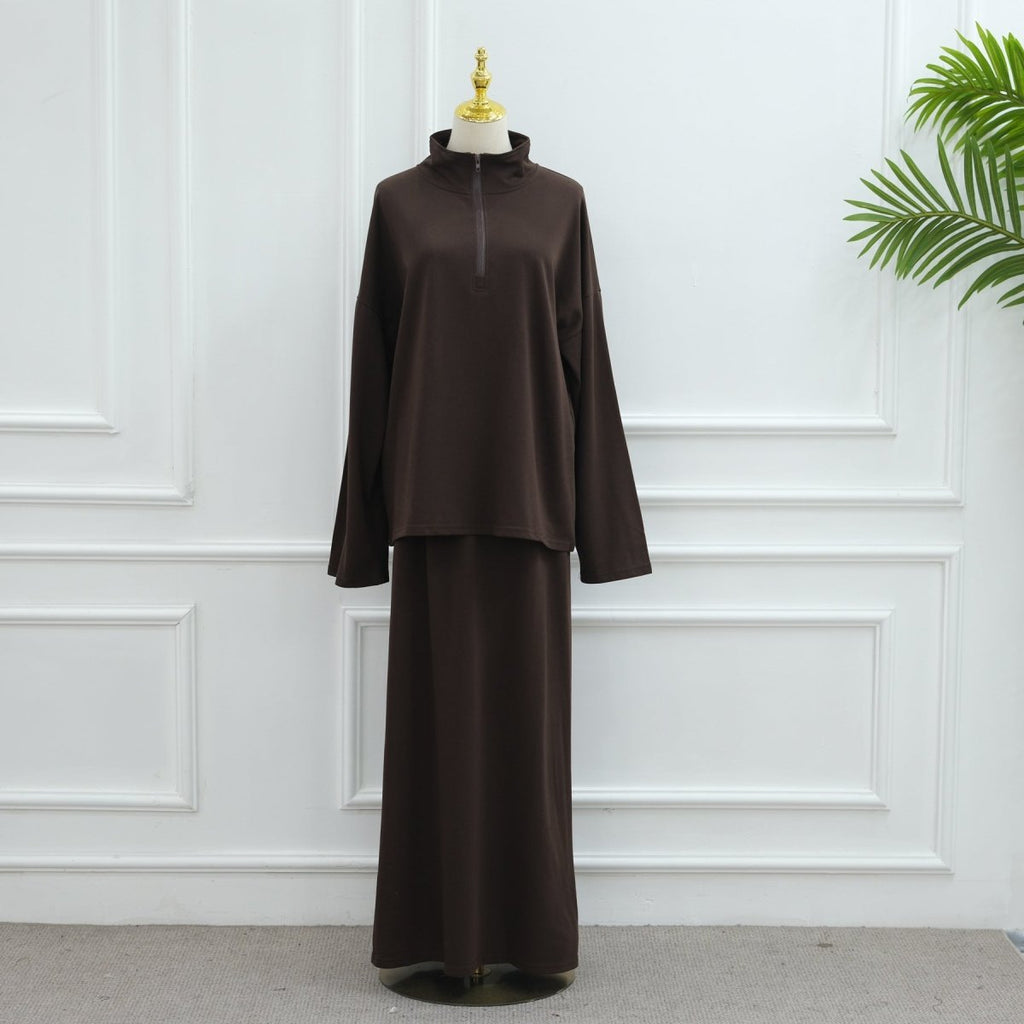 Primakind Cotton Half-Zip Top & Maxi Skirt Set