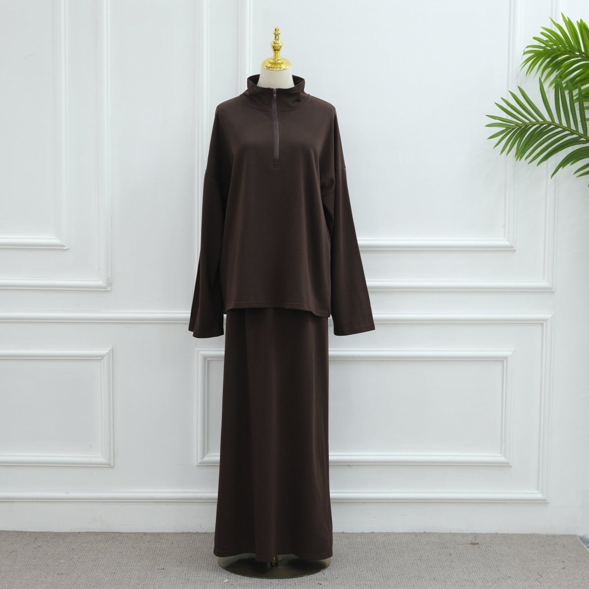 Primakind Cotton Half-Zip Top & Maxi Skirt Set