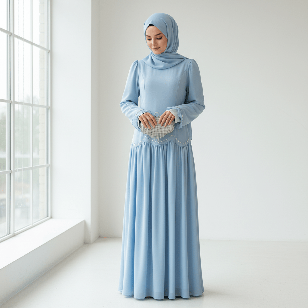 Primakind Crystal Waist Chain Dress with Ruffle Cuffs