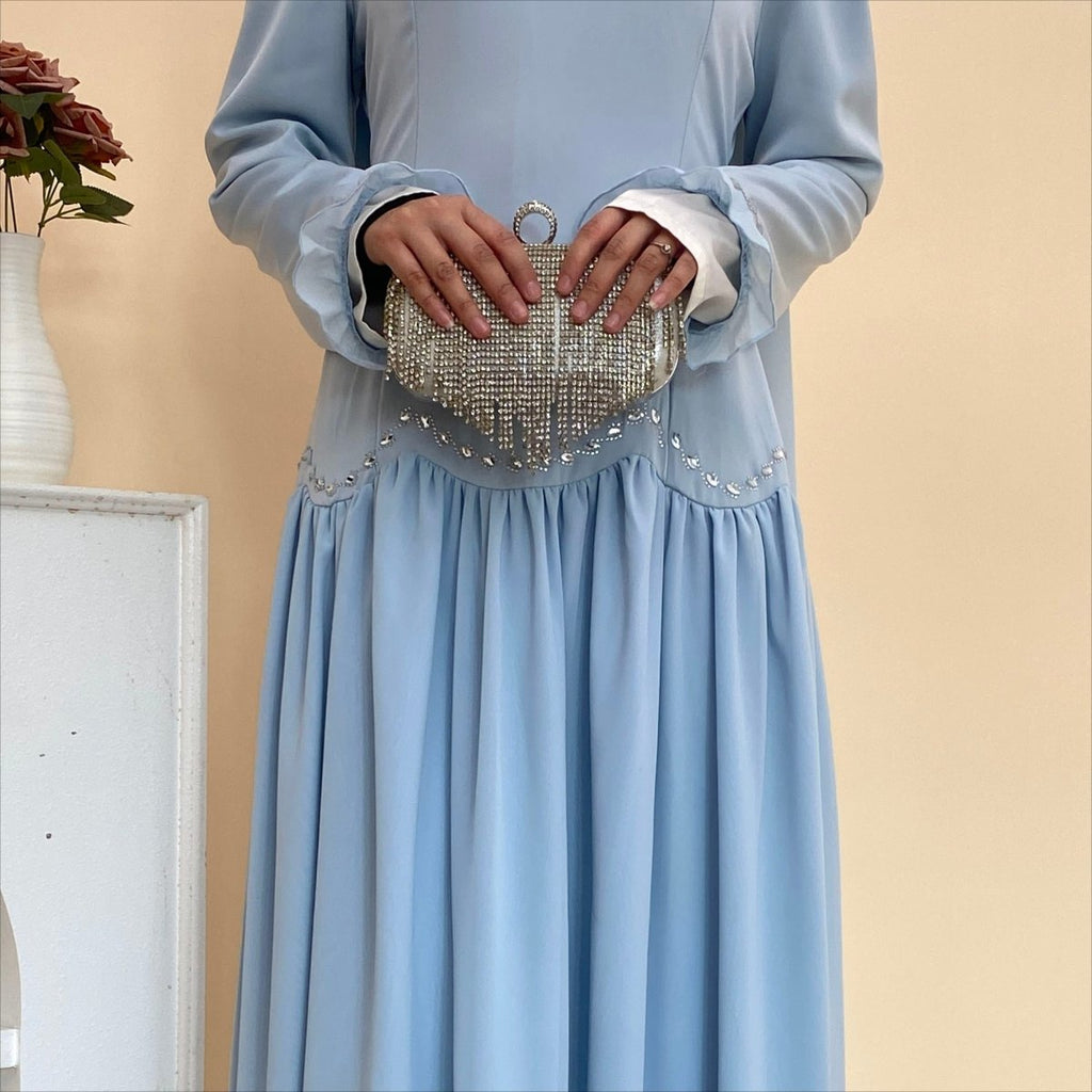 Primakind Crystal Waist Chain Dress with Ruffle Cuffs