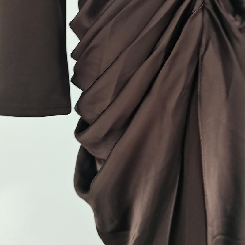 Primakind Draped Satin Skirt Dress with Jeweled Brooch
