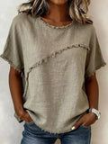 Primakind Full Size Frayed Hem Short Sleeve Top Plus Size