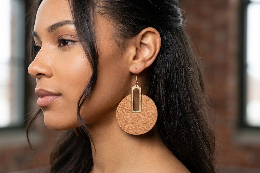 Primakind Women's Cork and Gold-Tone Geometric Dangle Earrings